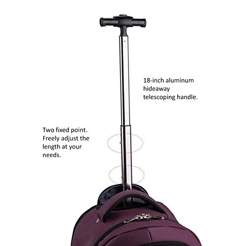 Racini Nylon Waterproof Rolling Backpack, Freewheel Travel Wheeled Backpack, Carry-on Luggage With Anti-Theft Zippers(Purple) 9 Racini Nylon Waterproof Rolling Backpack, Freewheel Travel Wheeled Backpack, Carry-on Luggage With Anti-Theft Zippers(Purple) - Image 9