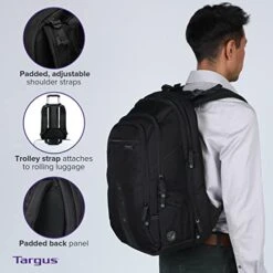 Targus Travel Laptop Backpack For 15.6 Inch Laptops, TSA Checkpoint-Friendly Carry On Travel Backpack For Women Men Business/College Laptop Bag For Work School Travel, Black (TBB013US) -Travelpro Shop 41xgA48P4XL