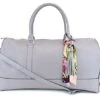 Women's Large PU Leather Weekender Duffel Bag With Satin Interior - Big 22" Carry-On Size - Light Grey