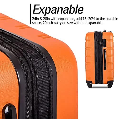Expandable 3 Piece Luggage Sets Hardside Durable Suitcase With Spinner Wheels TSA Lock, 3 Pcs Carry On Case Travel Home Outdoor School Lightweight Trolley Case ( 20" 24" 28" Orange) 6 Expandable 3 Piece Luggage Sets Hardside Durable Suitcase With Spinner Wheels TSA Lock, 3 Pcs Carry On Case Travel Home Outdoor School Lightweight Trolley Case ( 20" 24" 28" Orange) - Image 6