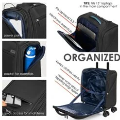 VERAGE Carry On Underseat Luggage With Wheels & USB Port, Wheeled Spinner Bag Carry-on Luggages For Airlines, Lightweight Suitcase Men Women, Pilots And Crew (14-Inch Compact) -Travelpro Shop 510OGmVKuxL