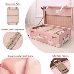UNIWALKER Vintage Suitcase Set 20 Inch Carry On Spinner Luggage With 12 Inch Handbag For Women (Embossed Pink) -Travelpro Shop 512IP3Kha6L