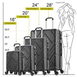 4PC Luggage Sets, ABS Hardshell Luggage Set Lightweight Hard Shell Travel Suitcases W/Spinner Wheels Free Suitcase Cover(18 20 24 28Inch) (Black) -Travelpro Shop 512oCfrwUOL