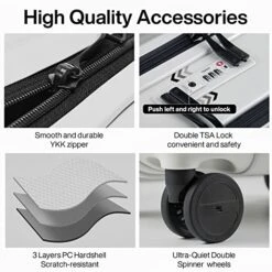 Hanke Upgrade Carry On Luggage With Front Laptop Pocket, 20'' PC Hard Case Suitcases With Spinner Wheels & TSA Lock,Rolling Luggage For Business Travel And Short Trip(Grayish White) -Travelpro Shop 515Qw9DDKzL