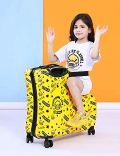 AO WEI LA OW Cute Unisex Kids Ride On Suitcase Travel Trolley Case Spinner Carry On Luggage With Wheels Suggest Fits To Kids Aged 3-6 Years Old(Yellow/01, 20 Inch) -Travelpro Shop 515Wnj5JgCL