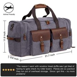 WOWBOX Duffle Bag Weekender Duffel Bag For Men And Women Genuine Leather Canvas Travel Overnight Carry On Bag With Shoes Compartment Grey -Travelpro Shop 515n4ZkmUeL