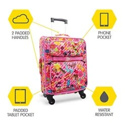 Bixbee Kids Luggage, Kids Luggage With Wheels For Girls & Boys With Telescoping Pullout Handle, Strap And Pockets- Lightweight Kids Suitcase & Carry On Bag For Airport, Travel, Overnight In Pink -Travelpro Shop 516QXVrdD1S