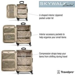 Travelpro Skywalk Limited 3 Piece Spinner Suitcase Set - Softside Expandable Travel Luggage With Spinning Wheels – Carry On & Checked Bags, Olive -Travelpro Shop 517 1UvIvJL