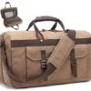 Duffle Bag For Men Waterproof Genuine Leather Canvas Travel Duffel Bags For Women Overnight Weekender Bag For Traveling, Brown