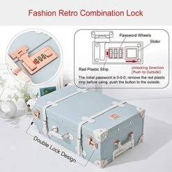 UNIWALKER 2 Piece Vintage Luggage Set 26inch Spinner Trunk With 20inch Carry On Cute Suitcase For Women (Embossed Blue) -Travelpro Shop 517nyWlUyDS