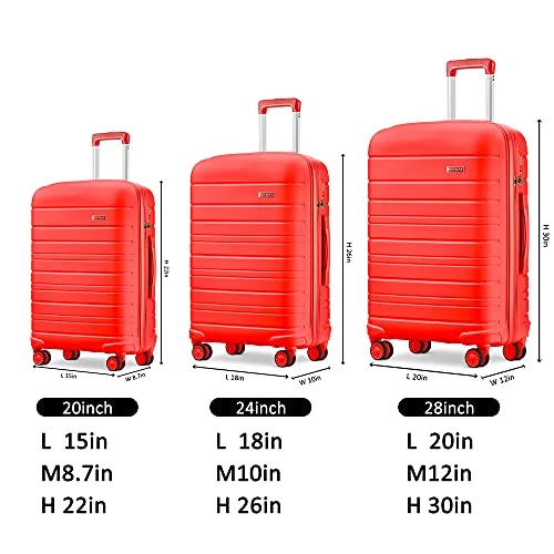 JOYWAY 3 Pcs Luggage Set Hardside Lightweight Spinner Suitcase With TSA Lock… (red) 2 JOYWAY 3 Pcs Luggage Set Hardside Lightweight Spinner Suitcase With TSA Lock… (red) - Image 2