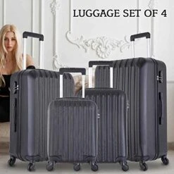 4 Piece Luggage Sets With Spinner Wheels Travel Suitcase Hard-shell Lightweight 16" 20" 24" 28" (4 PCS LM Black) -Travelpro Shop 518M6IQDnsL