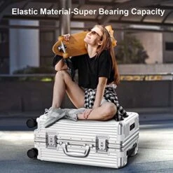 SOMODE Airline Approved Carry On Luggage With Spinner Wheels,Aluminum Framed Carry On Suitcase With Front Open Laptop Compartment/Pocket 22×14×9 Inch Large Checked-in Luggage(White) -Travelpro Shop 51AdkDtRvQL