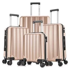 4 Pieces Travel Luggage Sets, Hardside Lightweight ABS Luggage Suitcase, 360° Spinner Wheels Travel Set Bag, Durable Trolley Suitcase 16" 20" 24" 28", 4 Pcs (Color Champagne Gold)