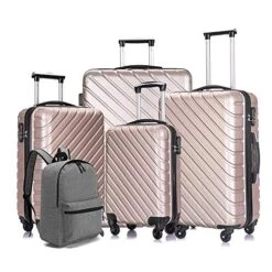 Apelila 5 Piece Luggage Sets,Travel Suitcase Spinner Hardshell Lightweight W/Free Suitcase Cover& Hanger (4PC Champagne Gold With Bag)