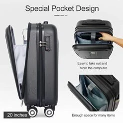 Ceilo ABS Hardside Luggage Sets With USB Interface Laptop Pocket,Lightweight Carry On Suitcase With TSA Lock&360°Spinner Wheels,Black,3-Piece Travel Luggage Set (20/24/28) 16 Ceilo ABS Hardside Luggage Sets With USB Interface Laptop Pocket,Lightweight Carry On Suitcase With TSA Lock&360°Spinner Wheels,Black,3-Piece Travel Luggage Set (20/24/28) -Travelpro Shop 51DCV4MUXiL