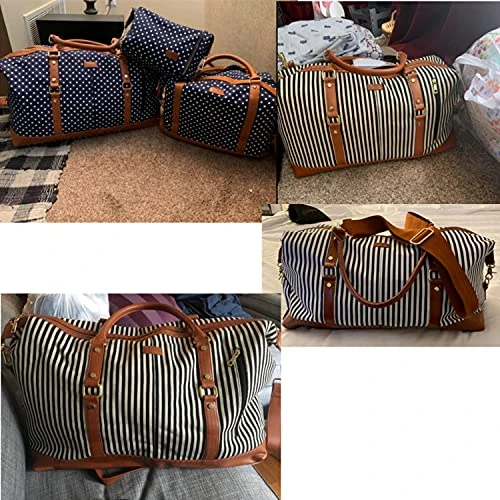 BAOSHA HB-14 Canvas Travel Tote Duffel Bag Carry On Weekender Overnight Bag Oversized For Women And Ladies (Black Dot) 6 BAOSHA HB-14 Canvas Travel Tote Duffel Bag Carry On Weekender Overnight Bag Oversized For Women And Ladies (Black Dot) - Image 6