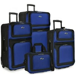 U.S. Traveler New Yorker Lightweight Softside Expandable Travel Rolling Luggage Set, Blue, 4-Piece (15/21/25/29)