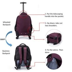 Racini Nylon Waterproof Rolling Backpack, Freewheel Travel Wheeled Backpack, Carry-on Luggage With Anti-Theft Zippers(Purple) 14 Racini Nylon Waterproof Rolling Backpack, Freewheel Travel Wheeled Backpack, Carry-on Luggage With Anti-Theft Zippers(Purple) -Travelpro Shop 51FVnTVrW6L