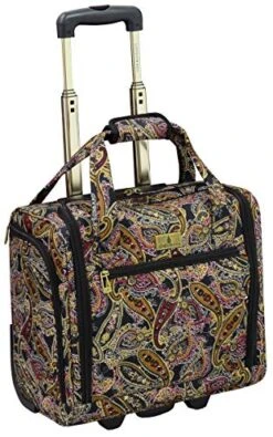 London Fog Cranford 15" Under The Seat Bag, Black Gold Plum Paisley