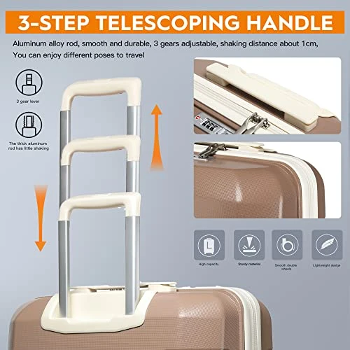 Joyway 20" Carry-On Suitcases & 14" Cosmetic Bag & 7" Small Bag, Lightweight Polypropylene Carrying Case With TSA Lock, Rigid Luggage With Swivel Wheels (Chocolate Color, 20in Carry-On) 3 Joyway 20" Carry-On Suitcases & 14" Cosmetic Bag & 7" Small Bag, Lightweight Polypropylene Carrying Case With TSA Lock, Rigid Luggage With Swivel Wheels (Chocolate Color, 20in Carry-On) - Image 3