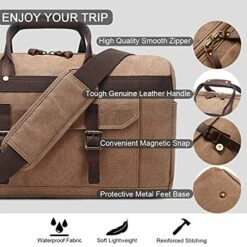 Duffle Bag For Men Waterproof Genuine Leather Canvas Travel Duffel Bags For Women Overnight Weekender Bag For Traveling, Brown -Travelpro Shop 51HOfVk3pKS