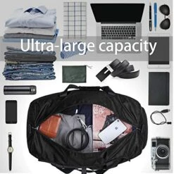 Duffel Bags For Traveling, 65L Carry On Foldable Weekender Overnight Bag For Men Women Waterproof Weekend Travel Duffle Bags With Shoe Compartment,Black -Travelpro Shop 51IqWnfu FL