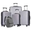 Apelila 5 Piece Luggage Sets,Travel Suitcase Spinner Hardshell Lightweight W/Free Suitcase Cover& Hanger (4PC Sliver W/Covers4+Hanger2+Backbag1)