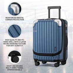 LEVEL8 Carry-On Luggage, Hardside Suitcase, 20” Lightweight ABS+PC Hardshell Spinner Trolley For Luggage With Built-In TSA Lock, 8 Spinner Wheels, Blue, 20-Inch Carry-On -Travelpro Shop 51KKVP3Z HL