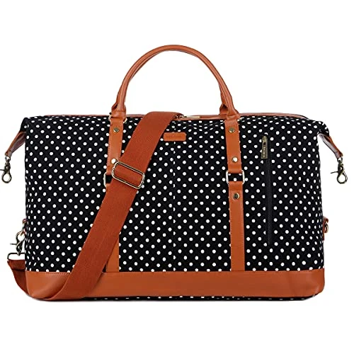 BAOSHA HB-14 Canvas Travel Tote Duffel Bag Carry On Weekender Overnight Bag Oversized For Women And Ladies (Black Dot) 2 BAOSHA HB-14 Canvas Travel Tote Duffel Bag Carry On Weekender Overnight Bag Oversized For Women And Ladies (Black Dot) - Image 2