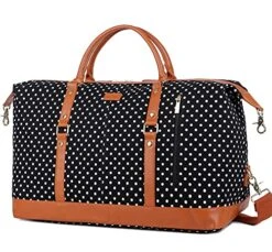 BAOSHA HB-14 Canvas Travel Tote Duffel Bag Carry On Weekender Overnight Bag Oversized For Women And Ladies (Black Dot)