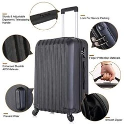 4 Piece Luggage Sets With Spinner Wheels Travel Suitcase Hard-shell Lightweight 16" 20" 24" 28" (4 PCS LM Black) -Travelpro Shop 51Nn0e6hzkL