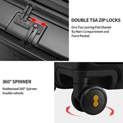 LEVEL8 Carry On Luggage, Road Runner 20-Inch Hardside Suitcase, Spinner Luggage With Front Pocket, Double TSA Locks - Black -Travelpro Shop 51NzKrkI1gS