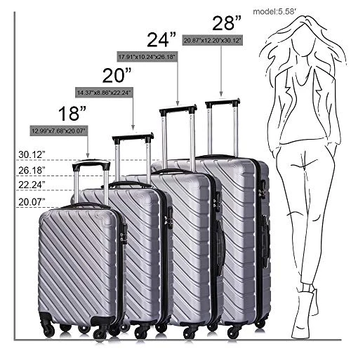 Apelila 5 Piece Luggage Sets,Travel Suitcase Spinner Hardshell Lightweight W/Free Suitcase Cover& Hanger (4PC Sliver W/Covers4+Hanger2+Backbag1) 3 Apelila 5 Piece Luggage Sets,Travel Suitcase Spinner Hardshell Lightweight W/Free Suitcase Cover& Hanger (4PC Sliver W/Covers4+Hanger2+Backbag1) - Image 3