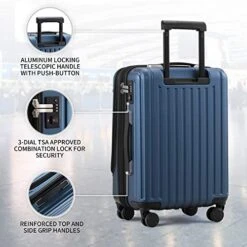 LEVEL8 Carry-On Luggage, Hardside Suitcase, 20” Lightweight ABS+PC Hardshell Spinner Trolley For Luggage With Built-In TSA Lock, 8 Spinner Wheels, Blue, 20-Inch Carry-On -Travelpro Shop 51Qm QiTiXL