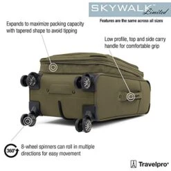 Travelpro Skywalk Limited 3 Piece Spinner Suitcase Set - Softside Expandable Travel Luggage With Spinning Wheels – Carry On & Checked Bags, Olive -Travelpro Shop 51SJCbu6KpL