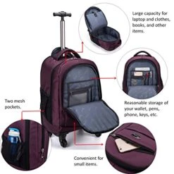 Racini Nylon Waterproof Rolling Backpack, Freewheel Travel Wheeled Backpack, Carry-on Luggage With Anti-Theft Zippers(Purple) 13 Racini Nylon Waterproof Rolling Backpack, Freewheel Travel Wheeled Backpack, Carry-on Luggage With Anti-Theft Zippers(Purple) -Travelpro Shop 51T9bvN1oiL