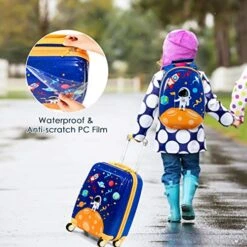 Goplus Kids Luggage Set, 12" & 18" Kids Carry On Luggage Set, Multi-directional Wheels Suitcase, Large Capacity Rolling Trolley Suitcase, Gift For Boys And Girls Toddlers Children Travel (Universe) -Travelpro Shop 51UARhgYyGL
