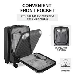 LEVEL8 Carry-On Luggage, Hardside Suitcase, 20” Lightweight ABS+PC Hardshell Spinner Trolley For Luggage With Built-In TSA Lock, 8 Spinner Wheels, Black, 20-Inch Carry-On -Travelpro Shop 51VBhx86X L