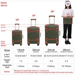 NZBZ Vintage Luggage Sets With Spinner Wheels Cute Carry On Suitcase Tsa Lock Luggage 3 Pieces (Green, 14inch & 20inch & 28inch) -Travelpro Shop 51W3qdNpJNS