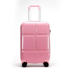 Suitcase, Lightweight, Large 28-Inch Hard-Shell Aluminum Alloy Suitcase, 4 Spinner Wheels, Abs Luggage Travel Trolley, Pink, 20 Inch