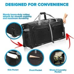 Wheeled Duffle Bag Luggage - 100L Large Rolling Duffel Bag 30 Inch Folding Duffle Bag For Travel - Packable Duffle Bag With Rollers (Black) -Travelpro Shop 51ZUhjJfVRL