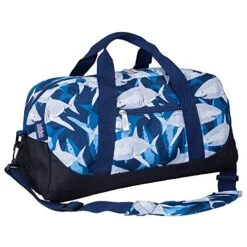 Wildkin Kids Overnighter Duffel Bags For Boys & Girls, Measures 18 X 9 X 9 Inches Duffel Bag For Kids, Carry-On Size & Ideal For School Practice Or Overnight Travel, BPA-free (Sharks)
