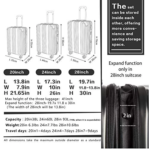 COOLIFE Luggage Expandable Suitcase PC+ABS 3 Piece Set With TSA Lock Spinner Carry On 20in24in28in(Black, 3 Piece Set) 2 COOLIFE Luggage Expandable Suitcase PC+ABS 3 Piece Set With TSA Lock Spinner Carry On 20in24in28in(Black, 3 Piece Set) - Image 2