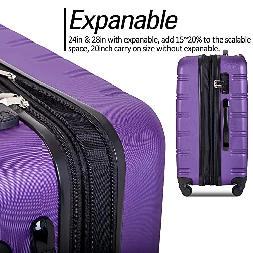 Expandable 3 Piece Luggage Sets Hardside Durable Suitcase With Spinner Wheels TSA Lock, 3 Pcs Carry On Case Travel Home Outdoor School Lightweight Trolley Case ( 20" 24" 28" Purple) 6 Expandable 3 Piece Luggage Sets Hardside Durable Suitcase With Spinner Wheels TSA Lock, 3 Pcs Carry On Case Travel Home Outdoor School Lightweight Trolley Case ( 20" 24" 28" Purple) - Image 6
