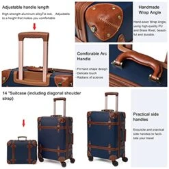 NZBZ Vintage Luggage Sets With Spinner Wheels Carry On Suitcase Tsa Lock Luggage 3 Pieces (Navy Blue, 14inch & 20inch & 28inch) -Travelpro Shop 51Zq6PFq2kS