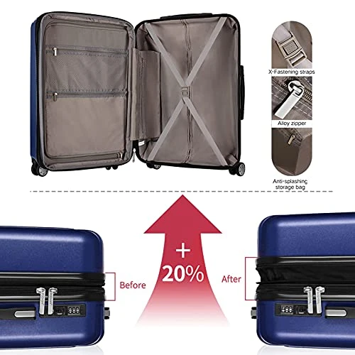 FOCHIER 3 Piece Hardshell Luggage Set, Expandable Hardside Lightweight Fashion PC+ABS Suitcase With Spinner Wheels & TSA Lock (20/24/28), Blue 5 FOCHIER 3 Piece Hardshell Luggage Set, Expandable Hardside Lightweight Fashion PC+ABS Suitcase With Spinner Wheels & TSA Lock (20/24/28), Blue - Image 5