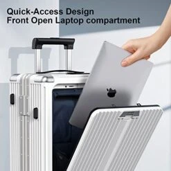 SOMODE Airline Approved Carry On Luggage With Spinner Wheels,Aluminum Framed Carry On Suitcase With Front Open Laptop Compartment/Pocket 22×14×9 Inch Large Checked-in Luggage(White) -Travelpro Shop 51au6dgDbHL