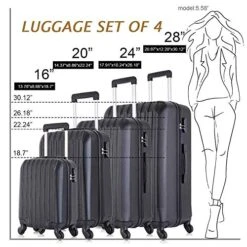 4 Piece Luggage Sets With Spinner Wheels Travel Suitcase Hard-shell Lightweight 16" 20" 24" 28" (4 PCS LM Black) -Travelpro Shop 51bPfcIV23L