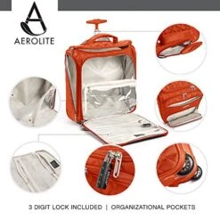 16.5" Underseat Women Luggage Carry On Suitcase - Small Rolling Tote Bag With Wheels (Orange) -Travelpro Shop 51ciIJ8ufYL